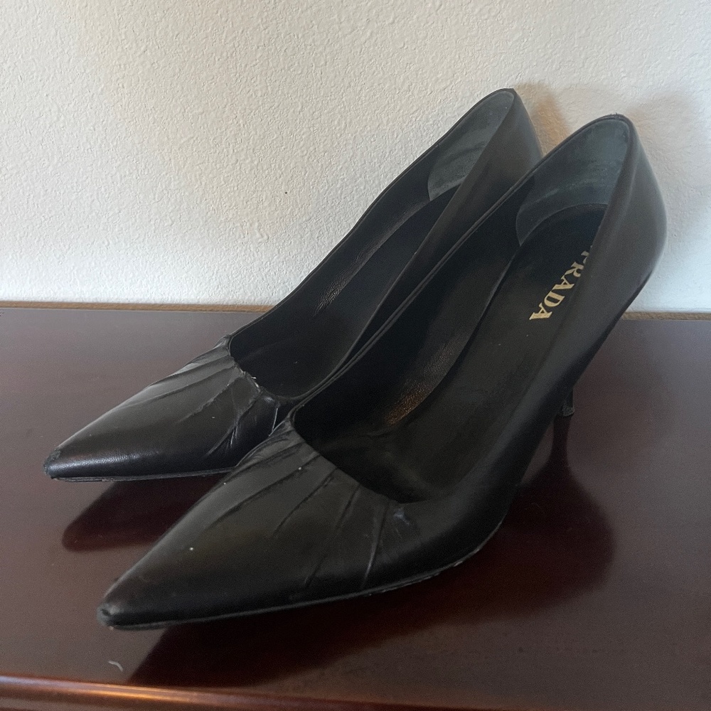 Prada Black Leather Heels 8.5 /39
